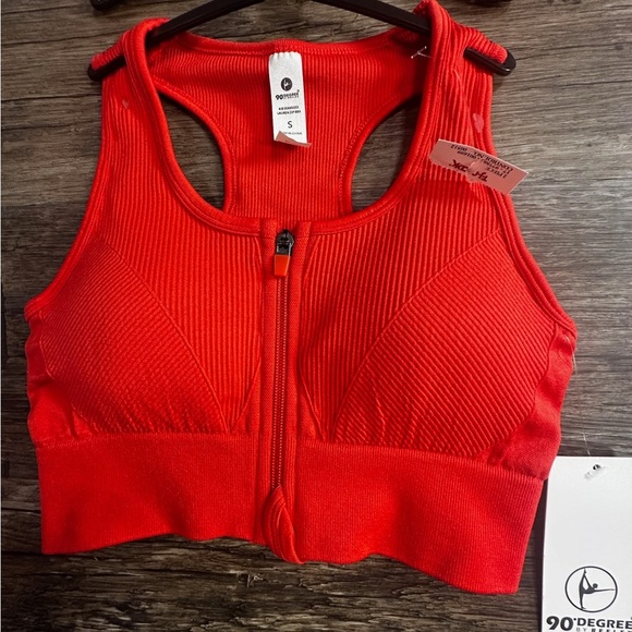 90 Degree By Reflex Vibrant Red Zip Sports Bra - Picture 1 of 3